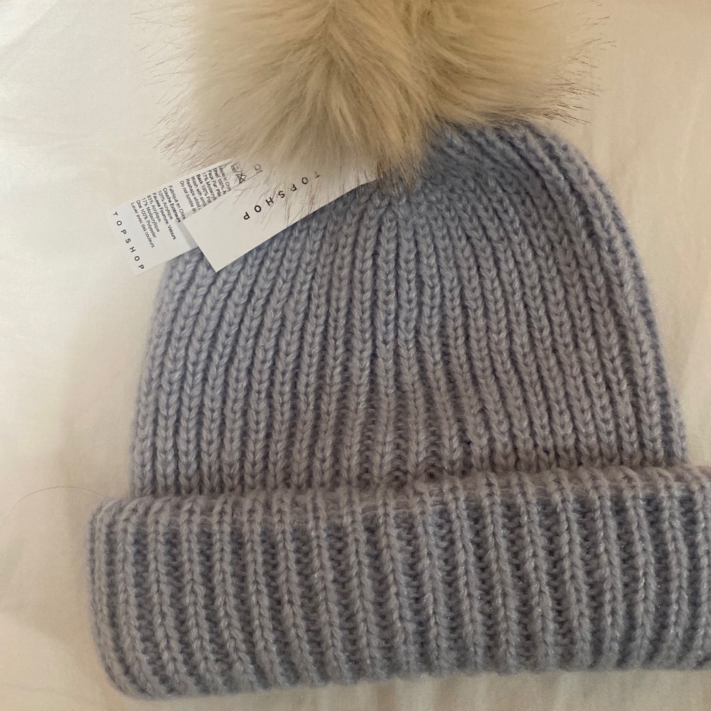 Topshop Knit Hat , baby blue silver